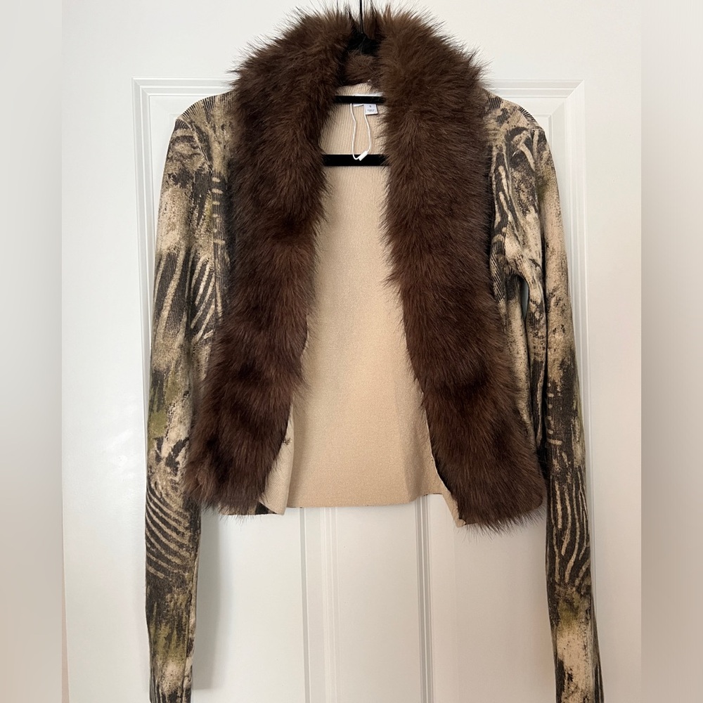 Jaded London Brown and Cream Faux Fur Trim Sweater